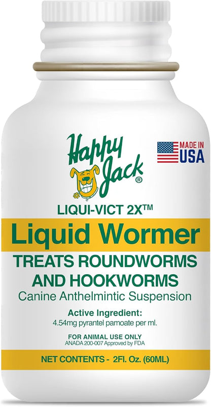 Happy Jack Liqui-Vict 2X Liquid Dog Dewormer for Large, Medium & Small Breeds (2 oz), Wormer Removes Roundworms & Hookworms, for Puppies to Seniors to Lactating Moms