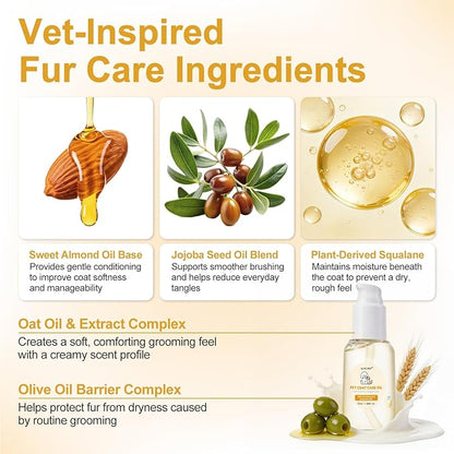 Pet Coat Care Oil, Oat Kernel & Squalane Extract | Recovery Serum, Lipid Balance & Dry Skin Soothing; Post-Bath Barrier Repair, Deeply Moisturizing Leave-in Conditioner, Dogs Cats, 1.69 fl. oz