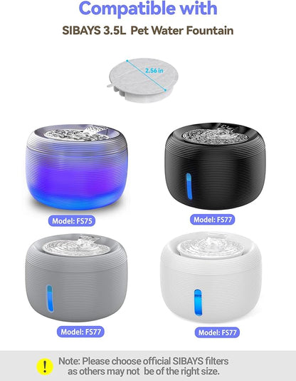 SIBAYS Cat Water Fountain Filters, Pet Water Fountain Filter Replacement for 3.5L/118oz Pet Fountain, Made of Activated Carbon and PP Cotton, 16 Filters, 16 Pump Sponges, 2 Muffler Sponges L04