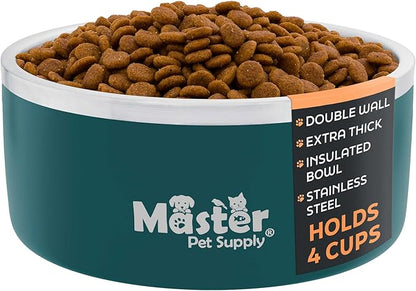 Master Pet Supply Stainless Steel Dog Bowls - 32 oz, Heavy Duty - Emerald Sea, Double Wall Extra-Thick Insulated, Non-Slip Pet Water Bowl for Dogs, Cats & Pets, Anti Rust Metal, Dish Washer Safe