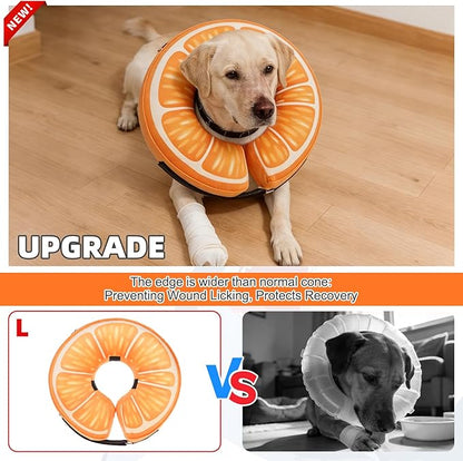 KOOLTAIL Inflatable Dog Cone Collar, Soft Donut E Collar for Dogs After Surgery to Stop Licking Enhanced Alternative, Blow Up Pet Neck Pillow Recovery Adjustable Cone for Dog Cat,Upgrade Size,Orange L