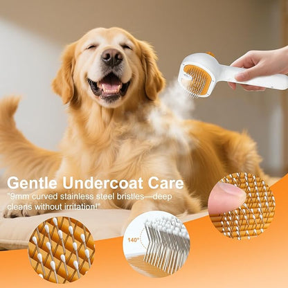 Pet Steam Brush for Dog & Cat – 3-in-1 Spray Hair Removal Comb – Steam for Shedding & Grooming – Water Brush for Long & Short Haired Pets – Spritz Defur Comb – Includes Waterless Shampoo