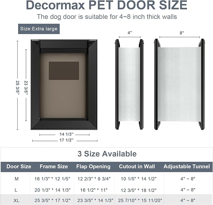 Heavy Duty Dog Door for Wall, Energy Efficient Doggie Door with Aluminum Frame, Telescoping Tunnel, Double Magnetic Flaps and Two Sliding Lock Panels, Easy to Install, Black, X-Large