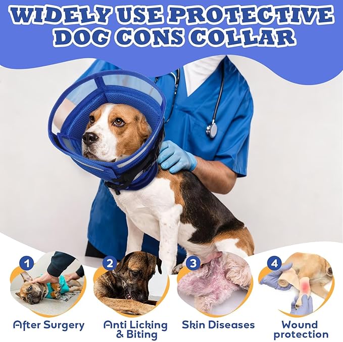 Dog Cone Collar,Cone for Dogs After Surgery,Foldable Cones for Dog Mesh,Pet Elizabethan Collar Alternative to Prevent Licking Wounds,Adjustable ecollars for Dogs After Surgery,Blue M