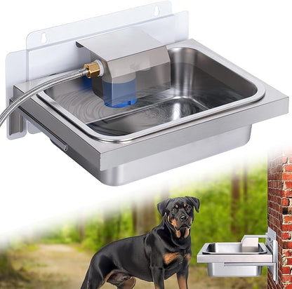 3Gal Automatic Dog Water Bowl Dispenser for Dogs Stainless Hanging Outdoor Self Filling Dog Bowl Large Breed Pet Waterer Metal Wall Mounted Auto Fill Big Dogs Waterer for Cats Chicken Livestock