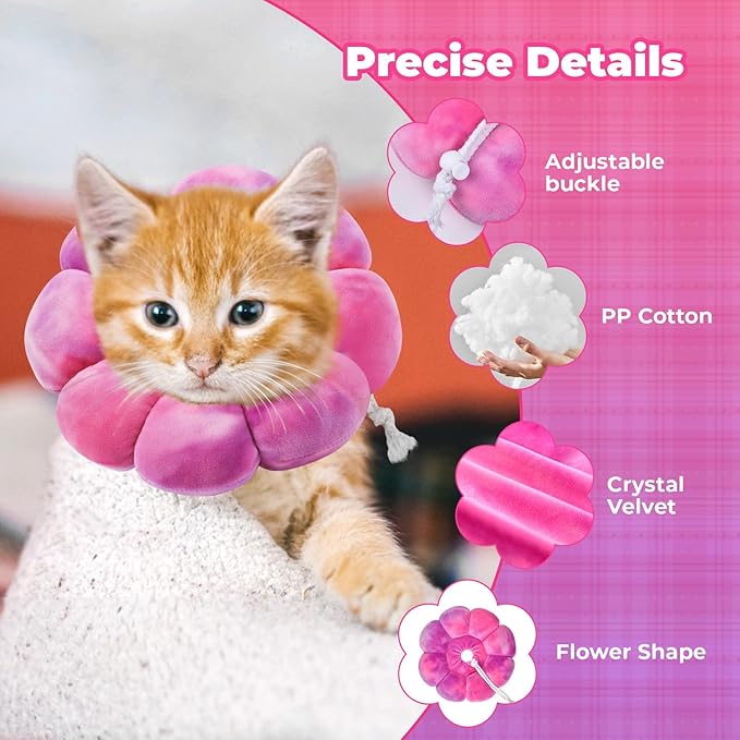 Flower Cat Cone, Uadonile Adjustable Cat Cone Collar, Soft Dog Elizabethan Collar Recovery E Collar After Surgery, Recovery E-Collar for Kittens/Puppies and Cats Recovery(Tie-dye Rose Purple, S)