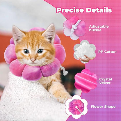 Flower Cat Cone, Uadonile Adjustable Cat Cone Collar, Soft Dog Elizabethan Collar Recovery E Collar After Surgery, Recovery E-Collar for Kittens/Puppies and Cats Recovery(Tie-dye Rose Purple, S)