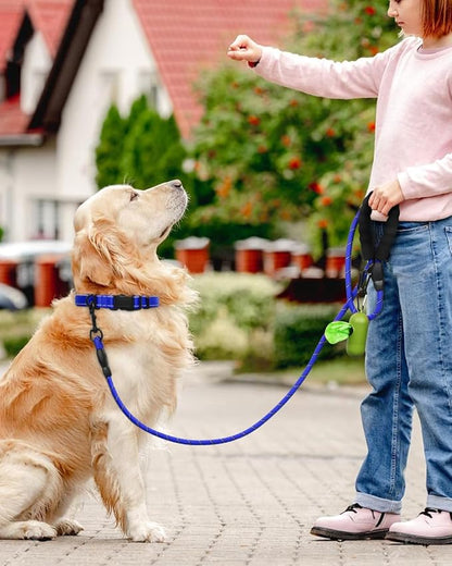 Dynmeow Reflective Dog Collar and Leash Set, 6FT Strong Climbing Rope Leash with Padded Handle, Adjustable Pet Collar with Soft Neoprene Padding for Large Dogs, Navy-Blue, L