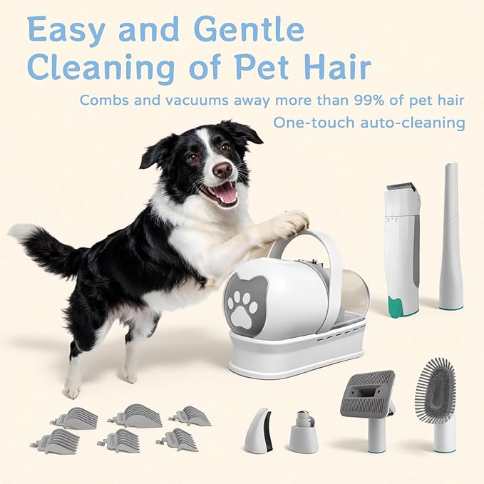 Dog Grooming Kit, Pet Grooming Vacuum with Pet Clipper Nail Grinder, Dog Hair Vacuum with 6 Pet Grooming Tools for Dogs Cats Shedding Grooming