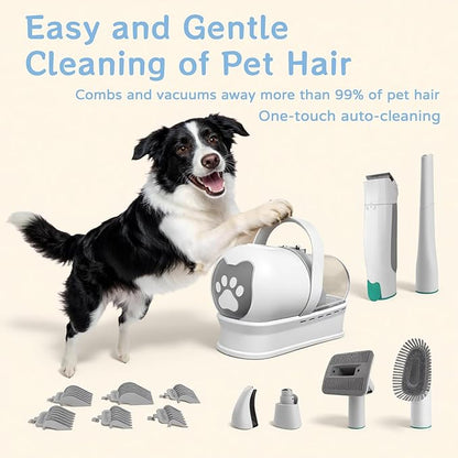 Dog Grooming Kit, Pet Grooming Vacuum with Pet Clipper Nail Grinder, Dog Hair Vacuum with 6 Pet Grooming Tools for Dogs Cats Shedding Grooming