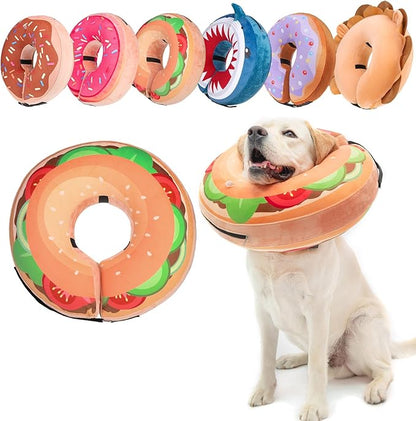 BEAUTYZOO Dog Cone Alternative After Surgery for Large Medium Small Dogs, Soft Inflatable Cone Collar for Dogs Cats, Dog Neck Donut E Collar Pet Recovery Collars to Stop Licking, Brown Burger, M