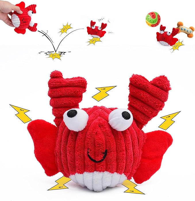 Interactive Squeaky Dog Chew Toy,No Stuffing Interactive Chew Toy for Small Medium Large Dogs, Training Reward Gift for Pets(red Crabs)