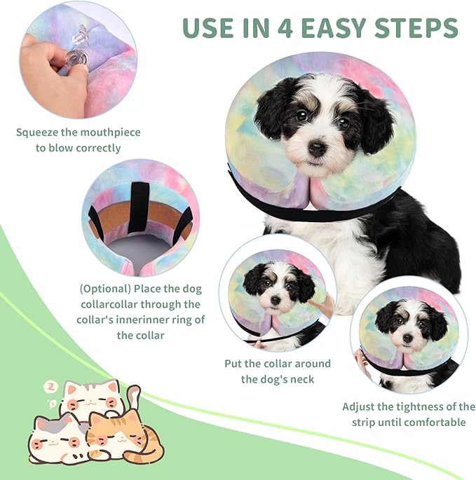 Inflatable Dog Recovery Collar, Dog Cone Collar for After Surgery, Prevent Dogs from Biting & Scratching Wound E-Collars to Help with Healing Soft Pet Recovery Collar Does