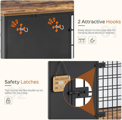 YATINEY Foldable Dog Crate Furniture, 47.2" Dog Crate with DIY Frame, Heavy Duty Dog Kennel Indoor with Hooks, Wooden Dog Cage End Table, for Small/Medium/Large Dogs, Rustic Brown DC120BR