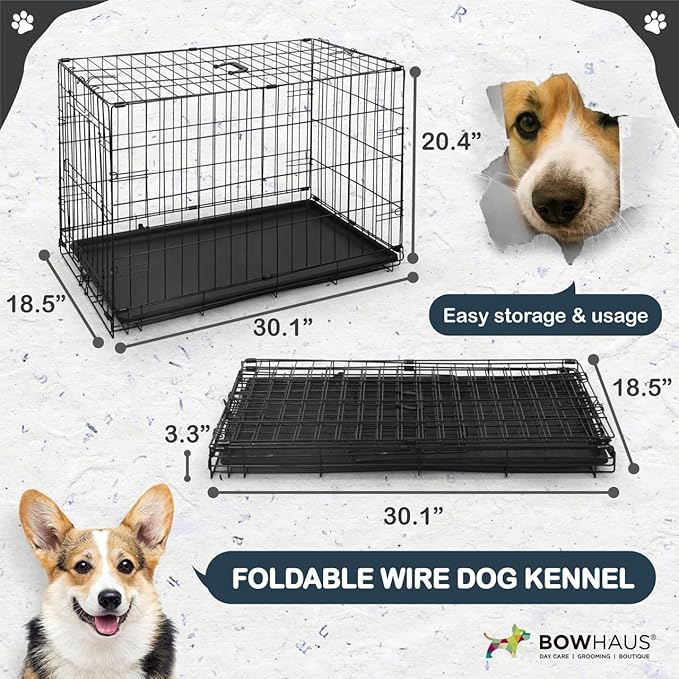 CAPHAUS Foldable Dog Crate Wire Metal Dog Kennel w/Divider Panel, Leak-Proof Pan & Protecting Feet, Single & Double Door, Small, Medium & Large Dog Crate Indoor Wire Dog Cage, 30” w/Easy-Flick Lock