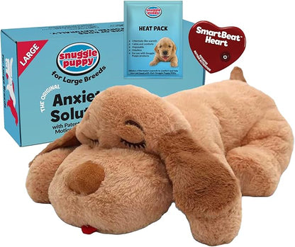 Snuggle Puppy Heartbeat Puppy Toy for Large Breeds, Plush Dog Toy with Real-Feel Pulse and Heat Pack for Crate Time, First Nights, and Rest - Biscuit