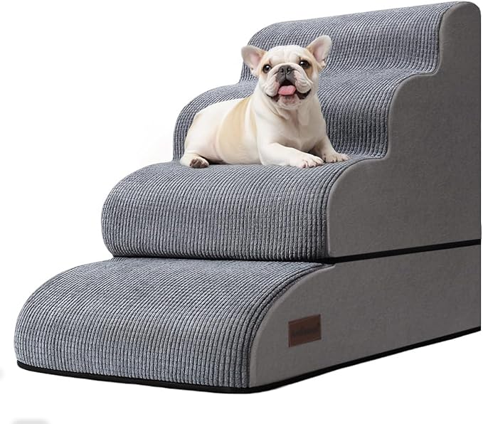 Aodisman 4-Step Dog Stairs and Ramp for Beds or Couches – Non-Slip Sturdy Pet Steps for Small Dogs and Cats,21" H,Grey