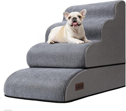 Aodisman 4-Step Dog Stairs and Ramp for Beds or Couches – Non-Slip Sturdy Pet Steps for Small Dogs and Cats,21" H,Grey