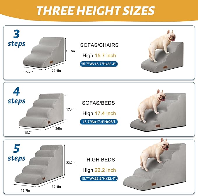 Aodisman 4-Step Dog Stairs and Ramp for Beds or Couches,Non-Slip Sturdy Pet Steps for Small Dogs and Cats,17.4" H,Light Grey