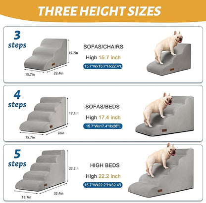 Aodisman 4-Step Dog Stairs and Ramp for Beds or Couches,Non-Slip Sturdy Pet Steps for Small Dogs and Cats,17.4" H,Light Grey