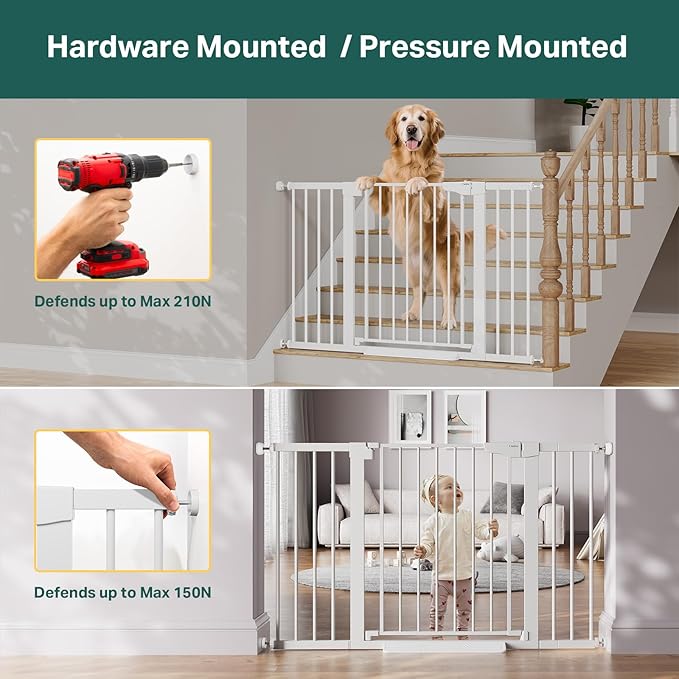 Cumbor 2 Pack 40.6" Wide Auto Close Baby Gate & Cumbor 2 Pack 51.5" Wide Dog Gate, Durable Child Gate for Stairs, Doorways, Easy Walk Thru Dog Gate for House for Doorways