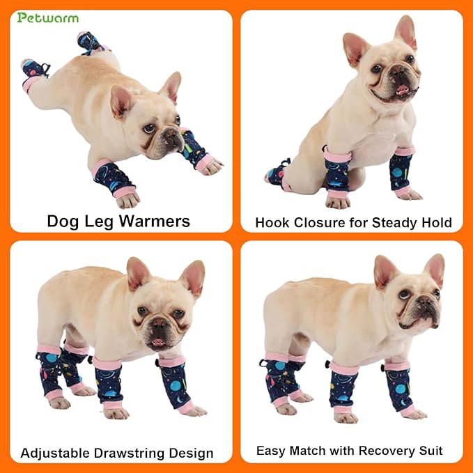 PetWarm Dog Recovery Sleeve 4pcs Set, Dog Leg Sleeve, Ideal for Comfort and Support During Pet Recovery, Suitable for Active or Support Recoverying Pet Use, Pink, S