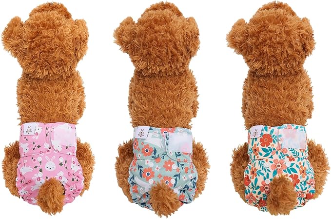 CuteBone Dog Diapers Female Washable Small Medium Large 3 Pack Reusable Doggie Diapers Puppy Period Pants for Doggy Heat Cycle Peeing