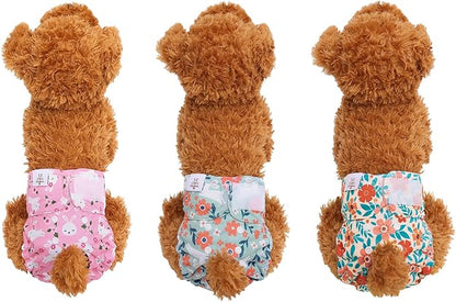 CuteBone Dog Diapers Female Washable Small Medium Large 3 Pack Reusable Doggie Diapers Puppy Period Pants for Doggy Heat Cycle Peeing
