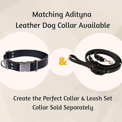 ADITYNA - Double Handle Leather Dog Leash 6ft - Heavy Duty Braided Dog Leash with Traffic Handle - Lead for Training and Walking Medium Large Breeds (Black, Two Handles 6 Foot x 3/4")