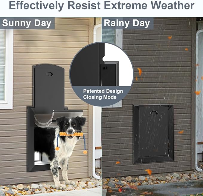 Heavy Duty Dog Door for Wall, Energy Efficient Doggie Door with Aluminum Frame, Telescoping Tunnel, Double Magnetic Flaps and Two Sliding Lock Panels, Easy to Install, Black, Medium