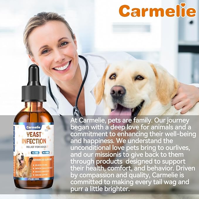 2PCS Yeast Infection Treatment for Dogs, Carmelie Support Healthy Itch Relief, Ear Paw Discomfort Care, Itch Relief for Dog, Allergy Supports, Inflammation Relief for Dogs, Bacon Flavor 60ml
