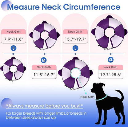 Inflatable Dog Cone Collar Alternative After Surgery,Comfortable Anti-Licking & Biting Recovery Donut Collar,Lightweight Waterproof Easy to Clean (Purple,Small)