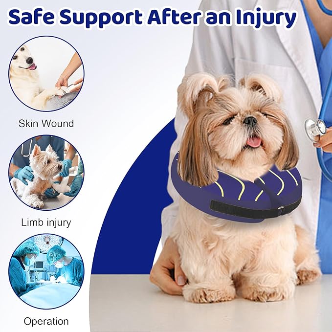 Adjustable Inflatable Dog Cone Collar for Surgery Recovery, Soft Cone for Dogs & Cats, Portable & Washable Dog Donut Collar, Large Cat Cone E Collar (Indigo XL)