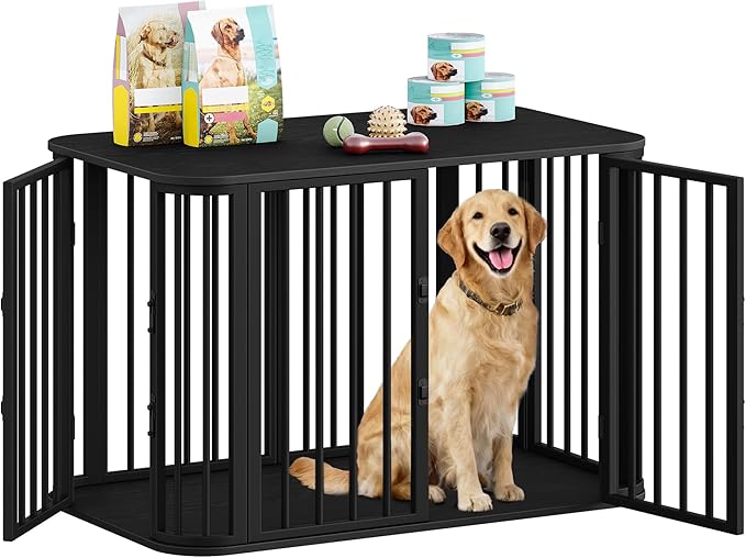 Hzuaneri 39.4'' Dog Crate Furniture, L Indoor Dog Kennel Dogs Cage, Modern Decorative Pet House for Small/Medium/Large Dogs, Anti-Chew & Anti-Escape, Kennel End Side Table TV Stand, Black DFC88704B