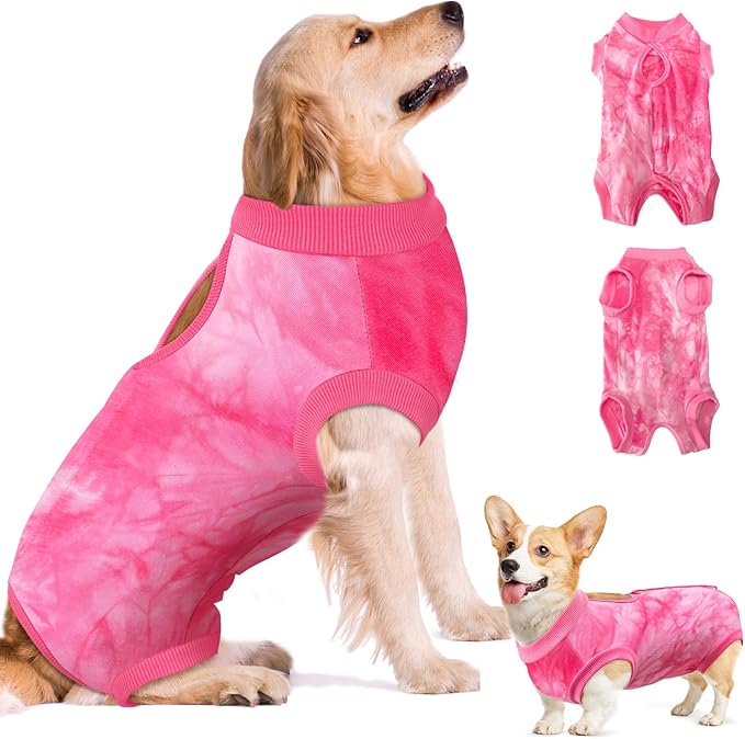 SlowTon Dog Recovery Suit - Surgery Recovery Suit for Female Male Dogs, Dog Onesie After Spay Abdominal Wounds, E-Collar Cone Alternative Prevent Licking Pet Surgical Suit(Pink,XXL)