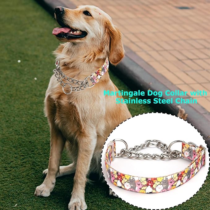 Choke Collar for Dogs - Cartoon Dog Adjustable Training Slip Collar with Chain, Anti Pull Design for Medium & Large Dogs(L)
