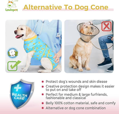 LovinPet Dog Recovery Suit for Large Medium Dogs Pet Pajamas Anti Licking Bodysuit for Abdominal Wound After Surgery for Shedding Skin Disease,Effectively Help,Duck,Blue,M