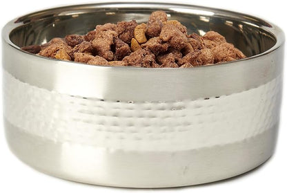 PetRageous 18437 Sanibel Stainless-Steel Hammered Double Walled Dog Bowl 7.87-Inch Width and 3.14-Inch Height 7.5-Cups Capacity, Metallic