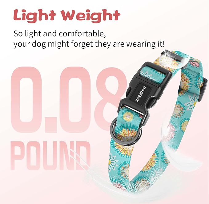 Kazazoo Dog Collar Cute and Soft Nylon Puppy Collar for Boy and Girl, Adjustable Dog Collars for Small Medium Dogs, Blue Sunflowers-XS