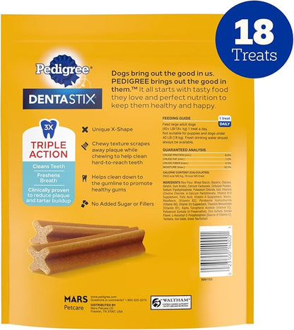 Pedigree Dentastix Large Dog Treats, Original Flavor with Real Chicken, 14.99 oz. Bag (18 Treats Total)
