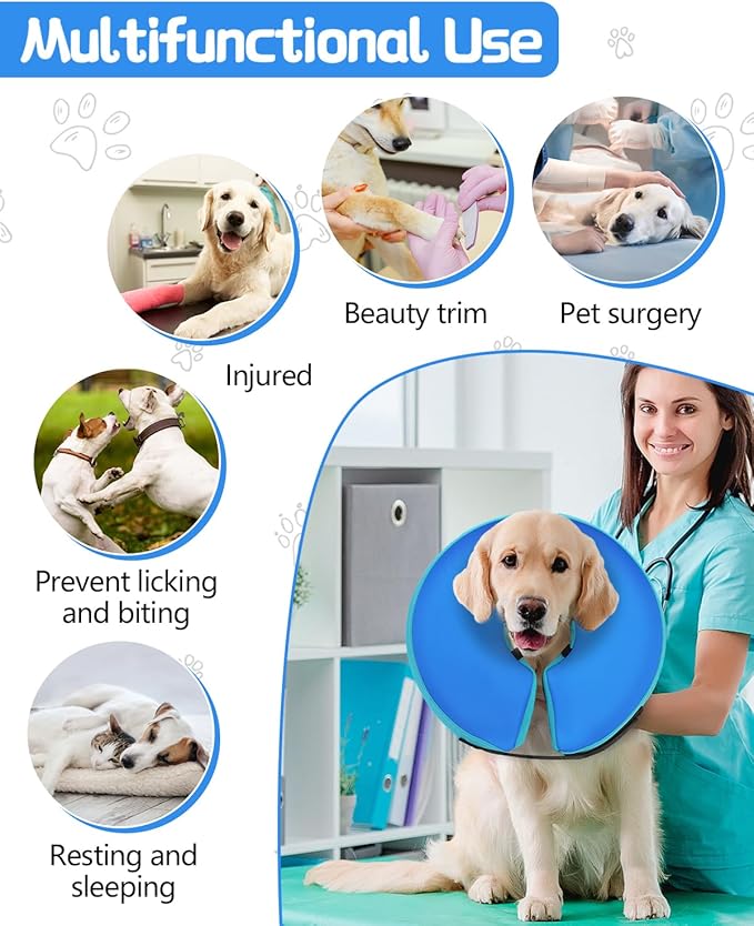 MIDOG Soft Inflatable Dog Cone,Donut E-Collar Alternative for After Surgery, Prevents Licking, Allowing Normal Eating & Vision,Comfortable Recovery Collar for Small Medium Large Dogs&Cats,GreenBlue-L+