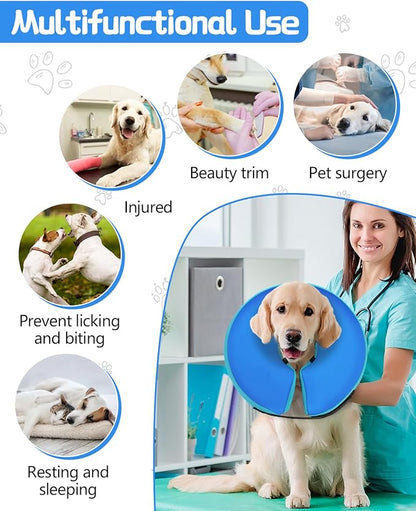 MIDOG Soft Inflatable Dog Cone,Donut E-Collar Alternative for After Surgery, Prevents Licking, Allowing Normal Eating & Vision,Comfortable Recovery Collar for Small Medium Large Dogs&Cats,GreenBlue-L+