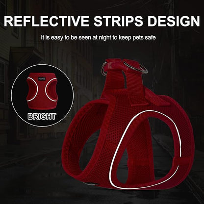 PetiFine Cat Harness and Leash Set,Escape Proof Kitten Harness Reflective,Soft Lightweight Puppy Harness for Walking and Travelling(XXS, Red)