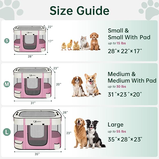 Dog Playpen,Cat Pet Puppy Pen,Portable Playpens for Dogs Indoor Outdoor Travel Camping Use,Foldable Dog Kennel Tent Crate for Rabbit Small Animals with Carrying Case (Pink, Medium)