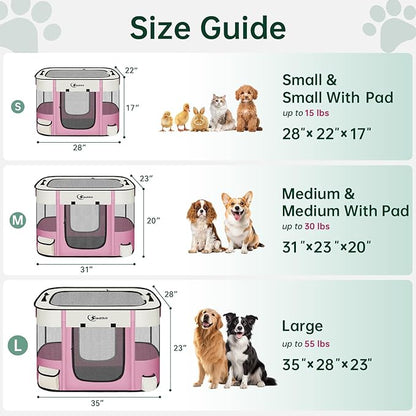 Dog Playpen,Cat Pet Puppy Pen,Portable Playpens for Dogs Indoor Outdoor Travel Camping Use,Foldable Dog Kennel Tent Crate for Rabbit Small Animals with Carrying Case (Pink, Medium)