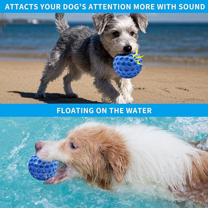 Durable Indestructible Squeaky Dog Ball for Aggressive Heavy Chewers, Unbreakable Tough Natural Rubber Dog Toy, Bouncy Interactive Ball for Medium & Large Dogs, Safe for Teeth & Gums (Blue)