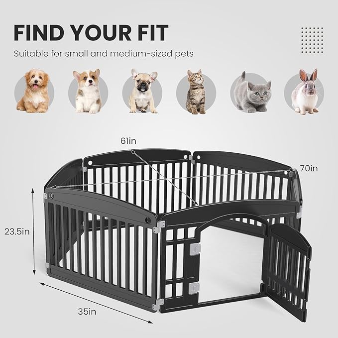 Sweetcrispy Plastic Dog Playpen, 6 Panels 24" Expandable & Durable Pet Fence for Medium Dogs - Indoor & Outdoor Portable Puppy Playpen with Secure Locking Door, Black