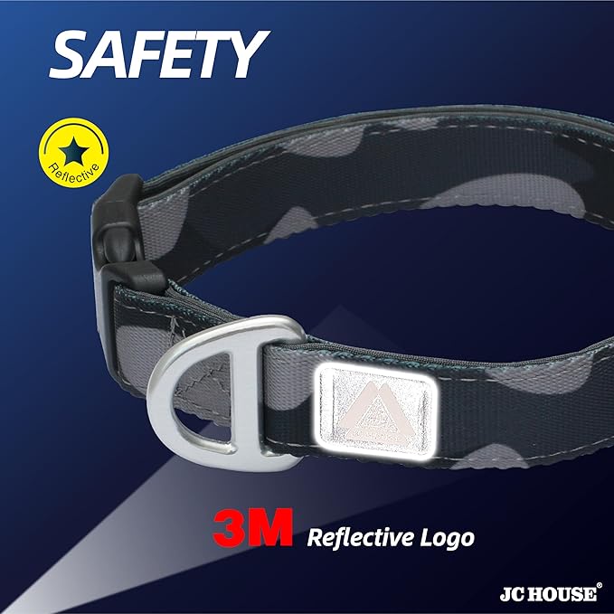 Soft Padded Dog Collar, Neck 12’’-20’’, Adjustable Heavy Duty Collar with 3M Reflective Logo for Medium, Large Dogs, Camo Dark Gray, Medium