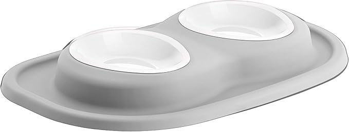 WeatherTech Double Low Pet Feeding System w/Plastic Dog/Cat Bowls - 8 oz (1 Cup) Light Grey (PDL0801LG)