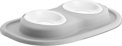 WeatherTech Double Low Pet Feeding System w/Plastic Dog/Cat Bowls - 8 oz (1 Cup) Light Grey (PDL0801LG)